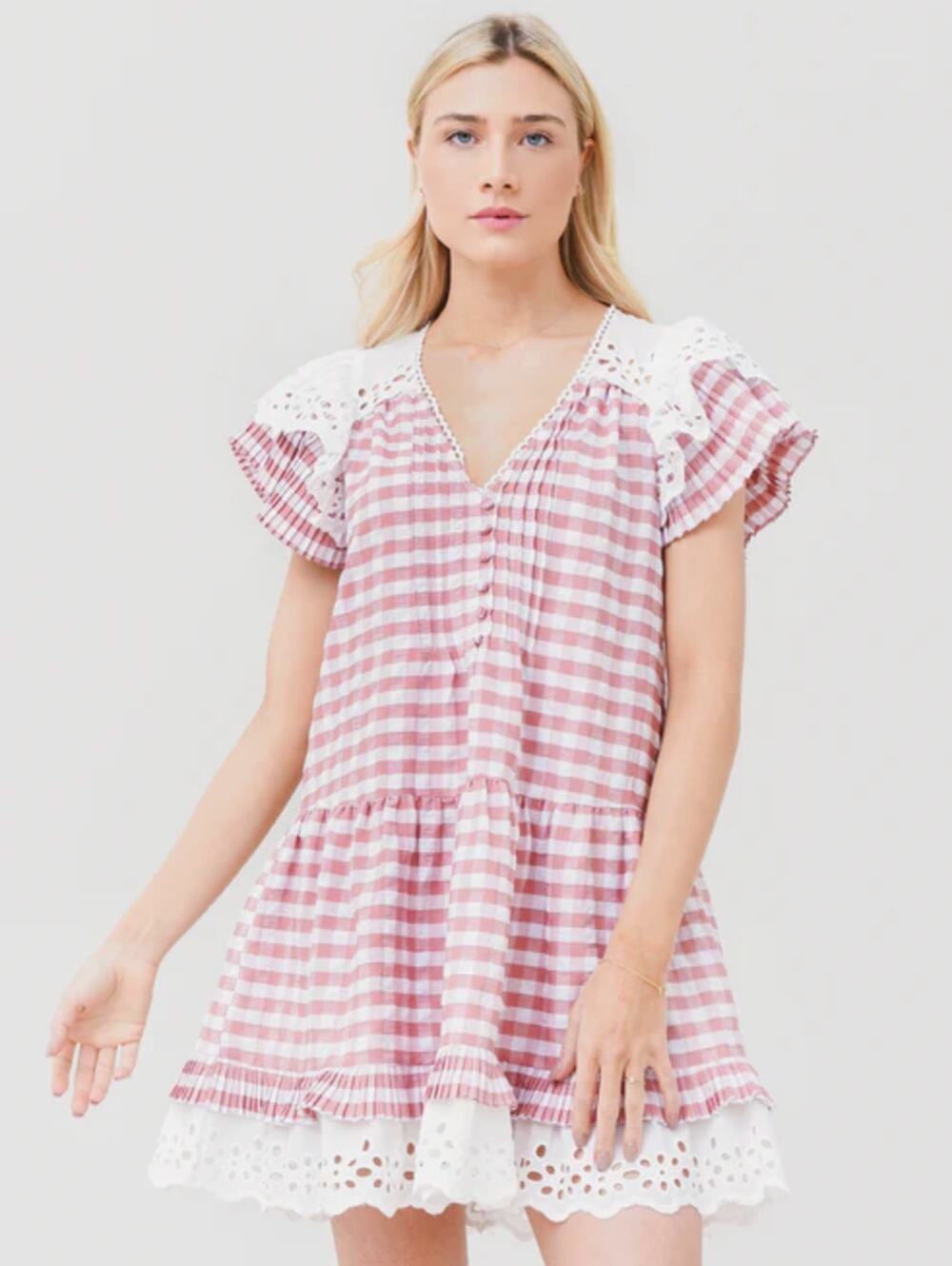 Hunter Bell Virginia Mini Dress Rosette Check Gingham Eyelet Ruffle Tuckernuck